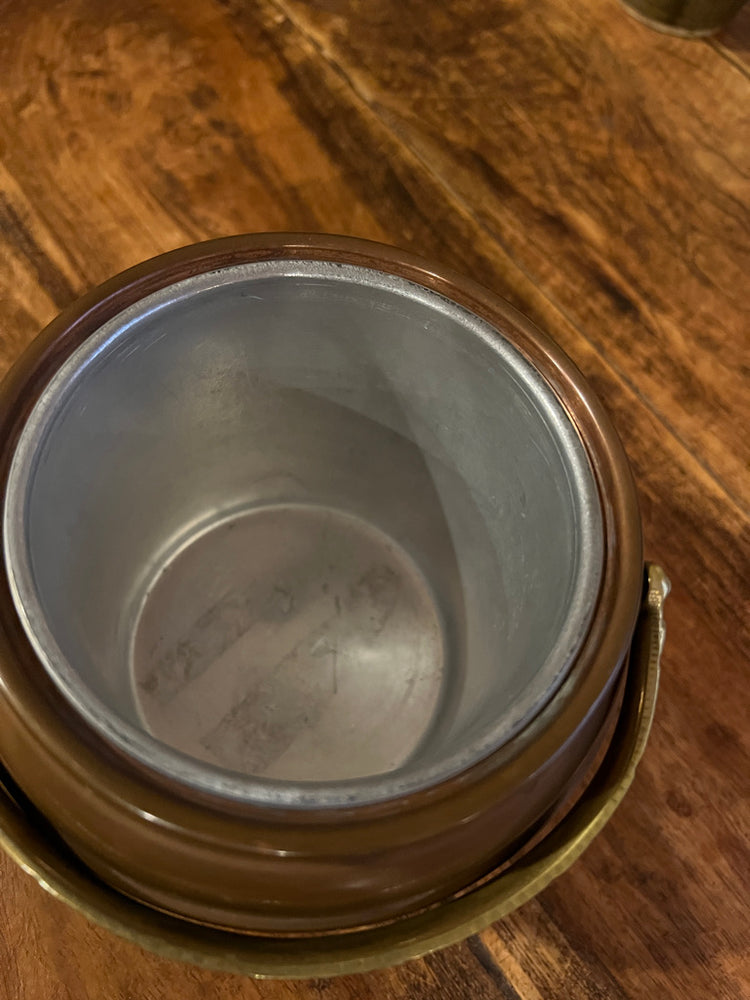 Vintage English Copper and Brass Biscuit Barrel with Leaf Motif
