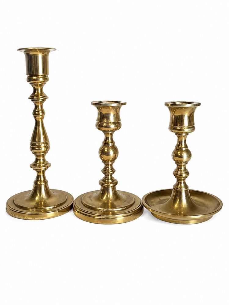 Set of 3 Vintage Brass Candlesticks