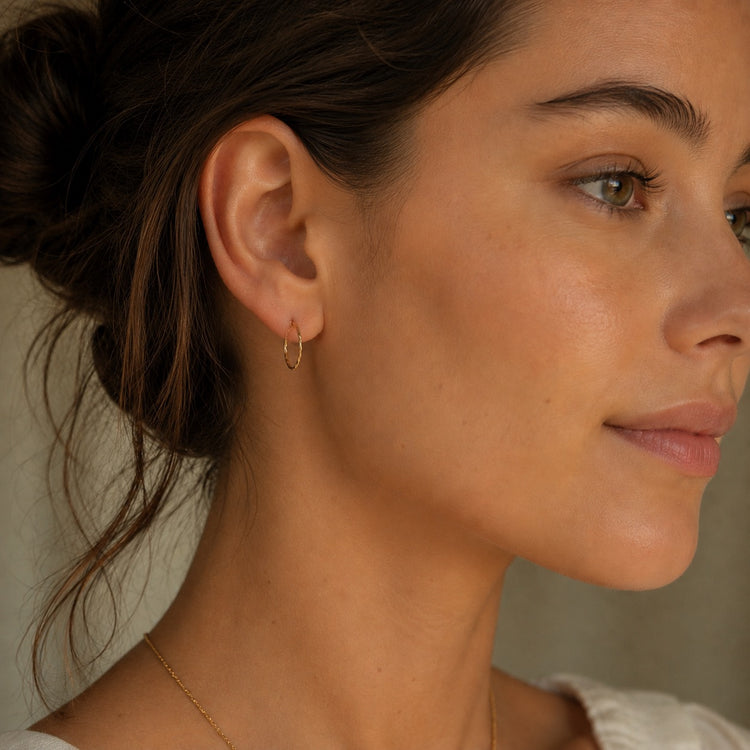 14K Gold Small Twisted and Thin Hoop Earrings