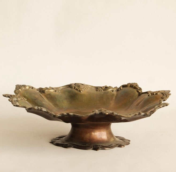 Vintage Brass Ornate Pedestal Compote
