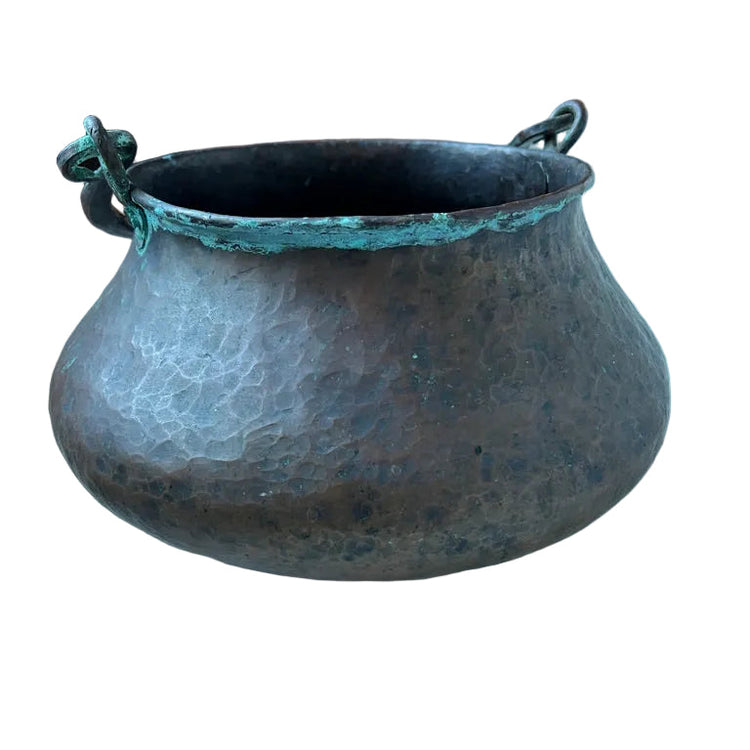 Antique Primitive Hammered Copper Pot with Handle