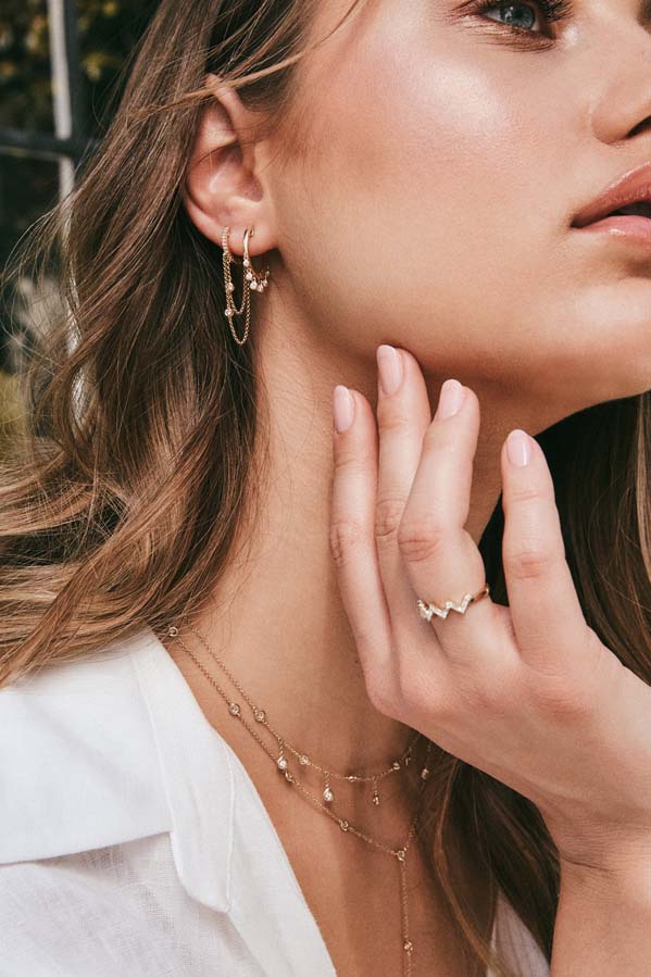 14K Gold Diamond Small Shaker Hoop Earrings