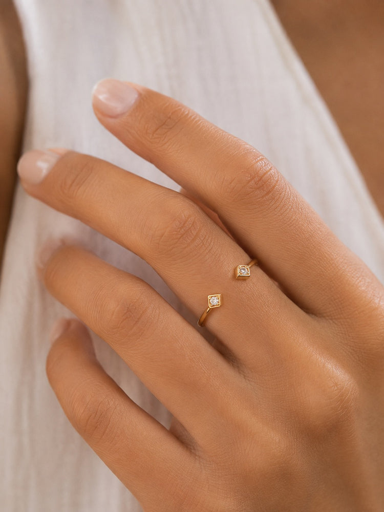 14K Gold Two Diamond Cuff Ring