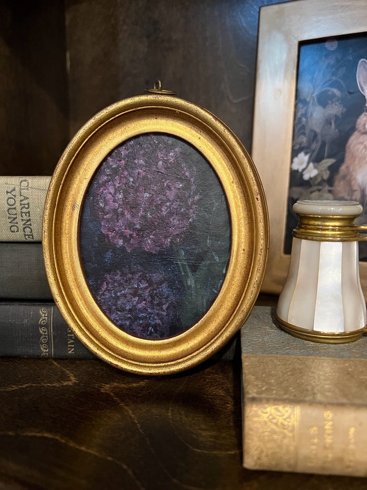Moody Purple Hydrangea Painting, Vintage Gold Frame