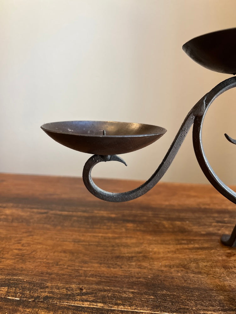 Vintage Hand Forged Black Iron Candelabra