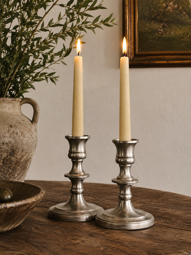Set of 2 Vintage Solid White Brass Small Candlesticks