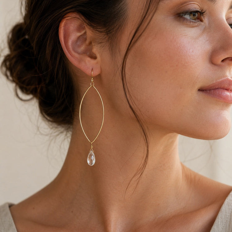 Crystal Clear Quartz Gold Drop Earrings