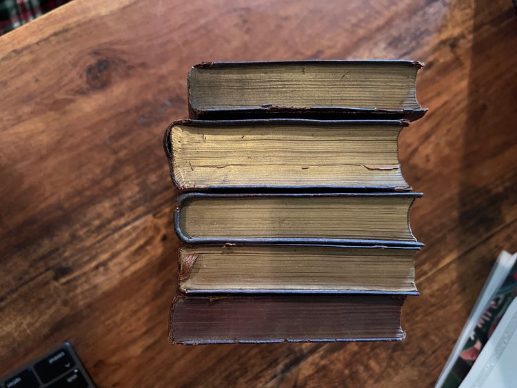 Set of 5 Antique Maroon Leather Collins Books