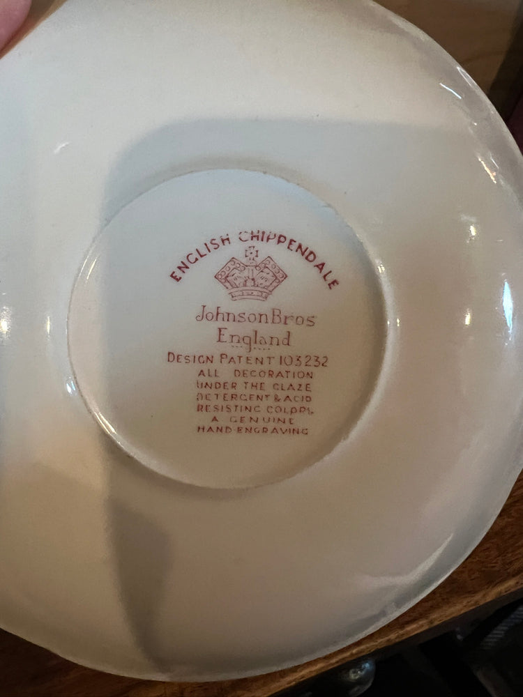 Flat Cream Soup Bowl & Saucer Set English Chippendale Red by JOHNSON BROTHERS