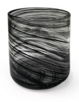 Set of 4 Hand Blown Glass Candle Holders - Black Swirl