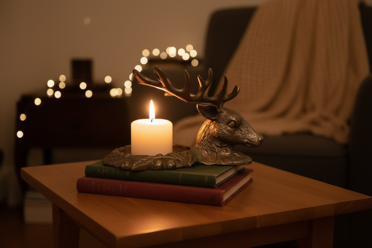 Vintage Bronze Deer Candle Holder