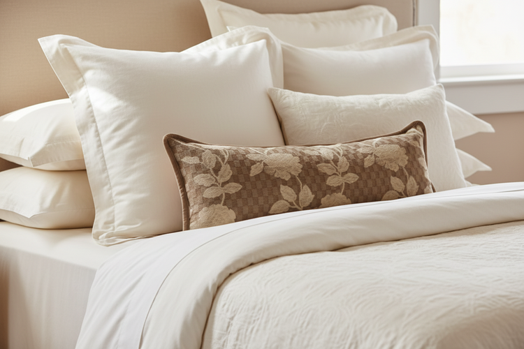 Taupe Floral Long Lumbar Pillow