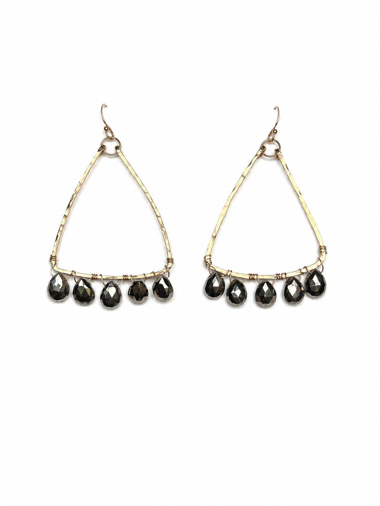 Silver Pyrite Chandelier Triangle Earrings