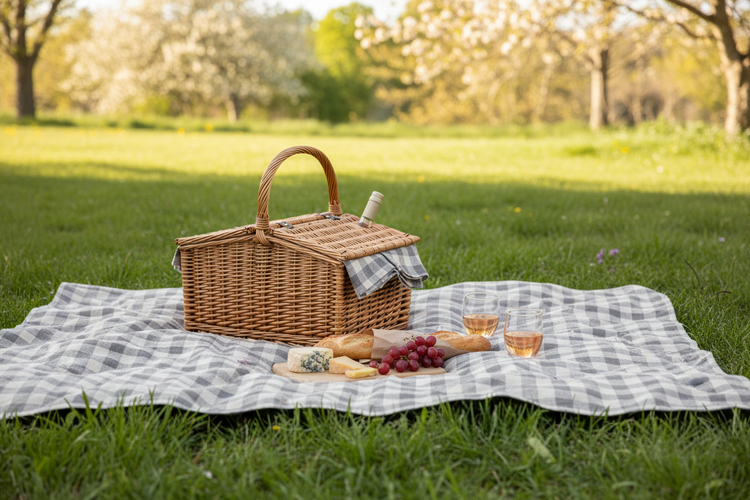 French Grey Gingham Tablecloth