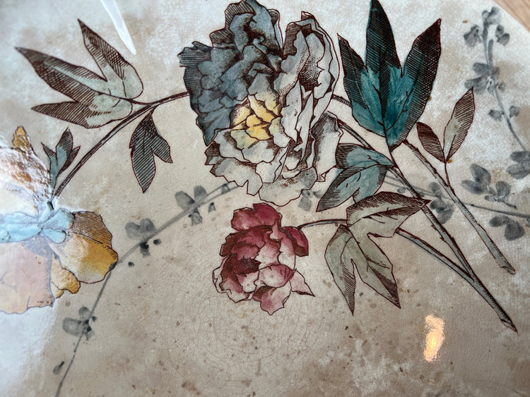 Antique French Ironstone PolyChrome Floral Compote