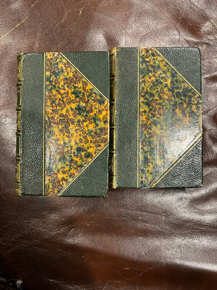 Antique French Green Leather Mini Books 1879, 2 Volumes