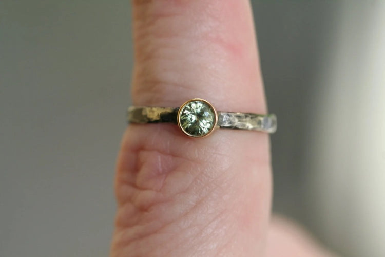 Blackened Sterling Silver Green Sapphire Ring