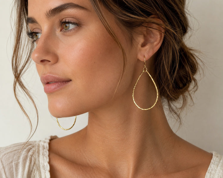 Gold Hammered Teardrop Earrings
