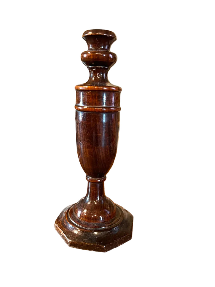English Antique Turned Wood Candlestick