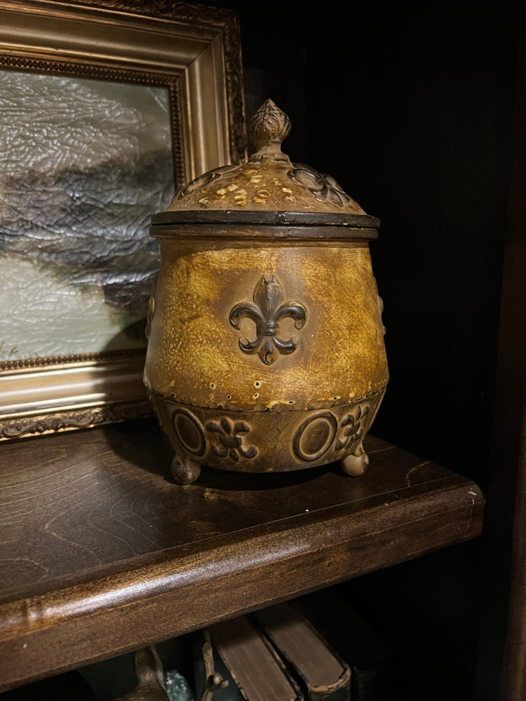 Vintage Fleur de Lis Metal Canister