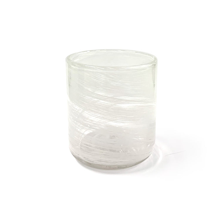 Set of 4 Hand Blown Glass Candle Holders - White Swirl