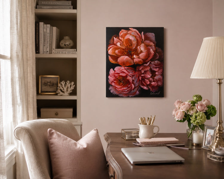 Original Oil on Board Painting of Bright Florals