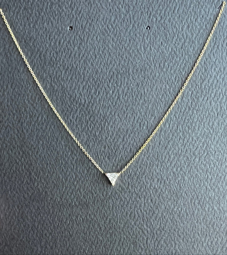 14K Gold Diamond Triangle Solitaire Necklace