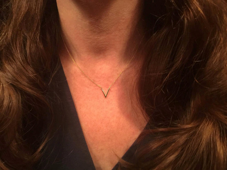 14K Gold Small V Necklace