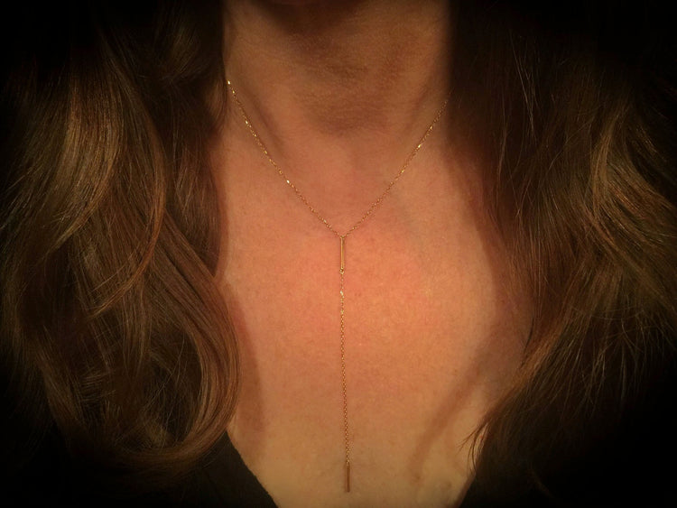 14K Gold Double Bar Lariat Y Necklace