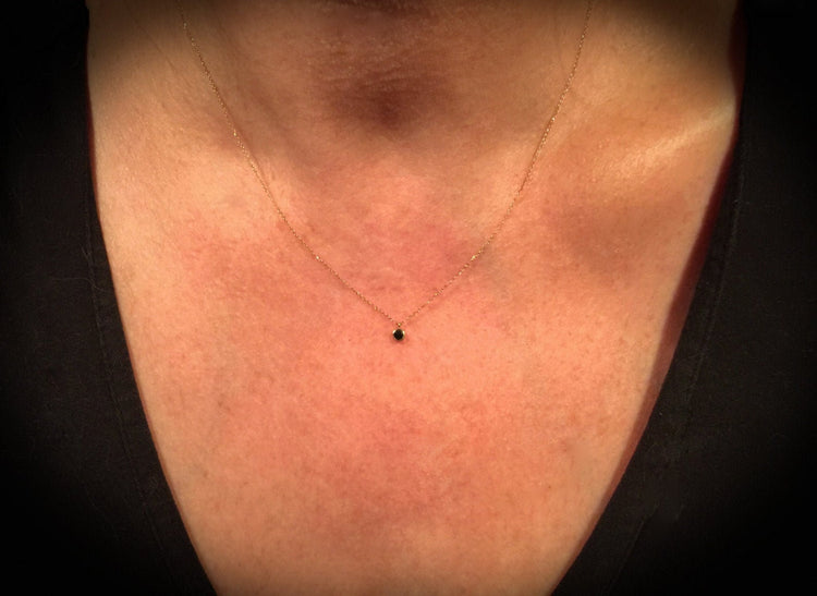 14K Gold Tiny Black Diamond Dangle Necklace