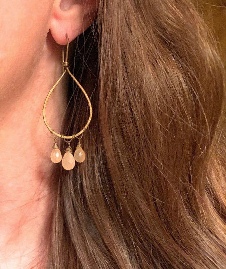 Peach Moonstone Chandelier Earrings
