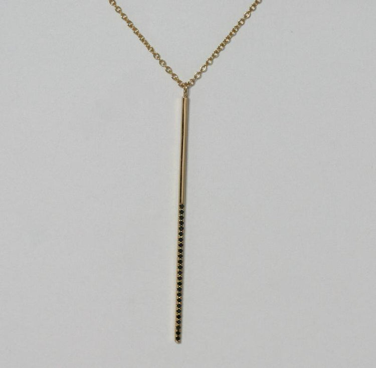 14K Gold Long Vertical Diamond Bar Necklace