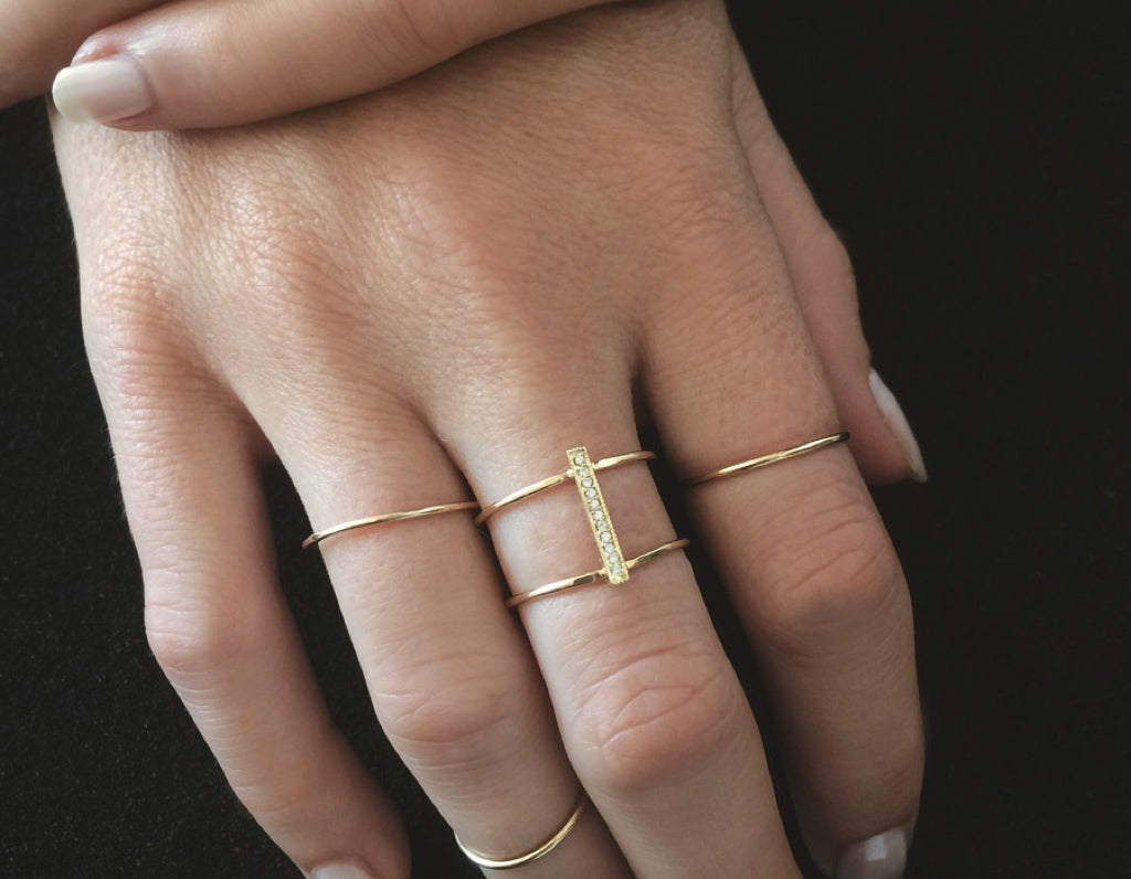 14K Gold Double Band Diamond Bar Ring
