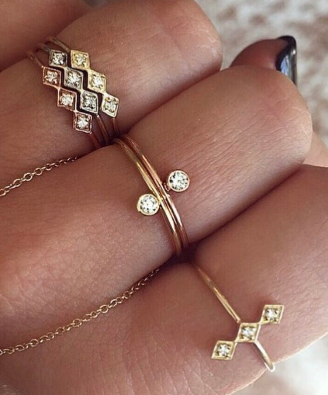 14K Gold Three Diamond Vertical Bar Ring