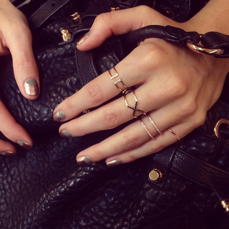 14K Gold Black and White Pave Diamond X Ring