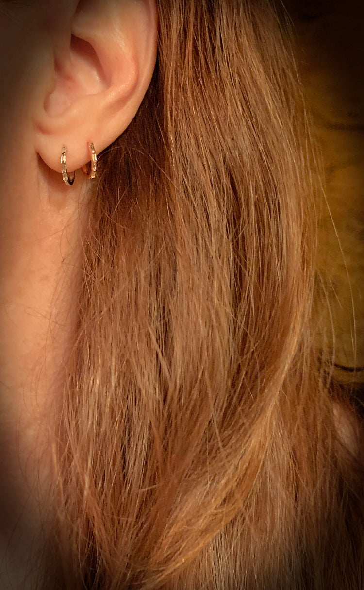 Tiny 14K Gold Baguette Diamond Huggie Hoop Earrings | Avie Fine Jewelry
