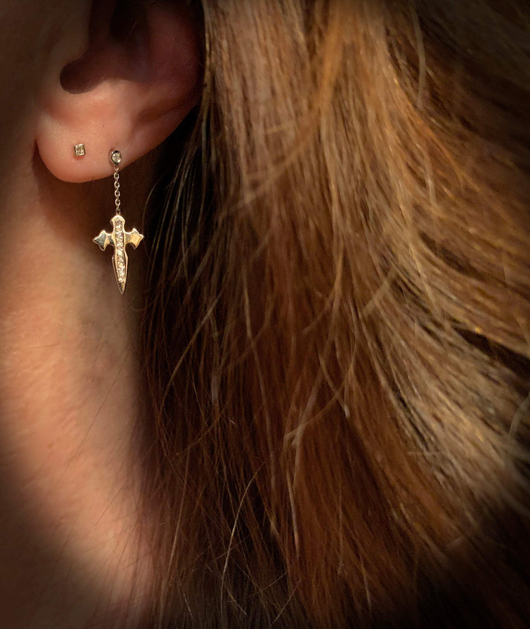14K Gold Diamond Dagger Cross Earrings | Avie Fine Jewelry