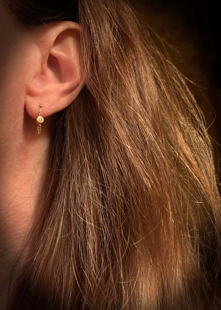 14K Gold Diamond Drape Chain Stud Earrings | Avie Fine Jewelry