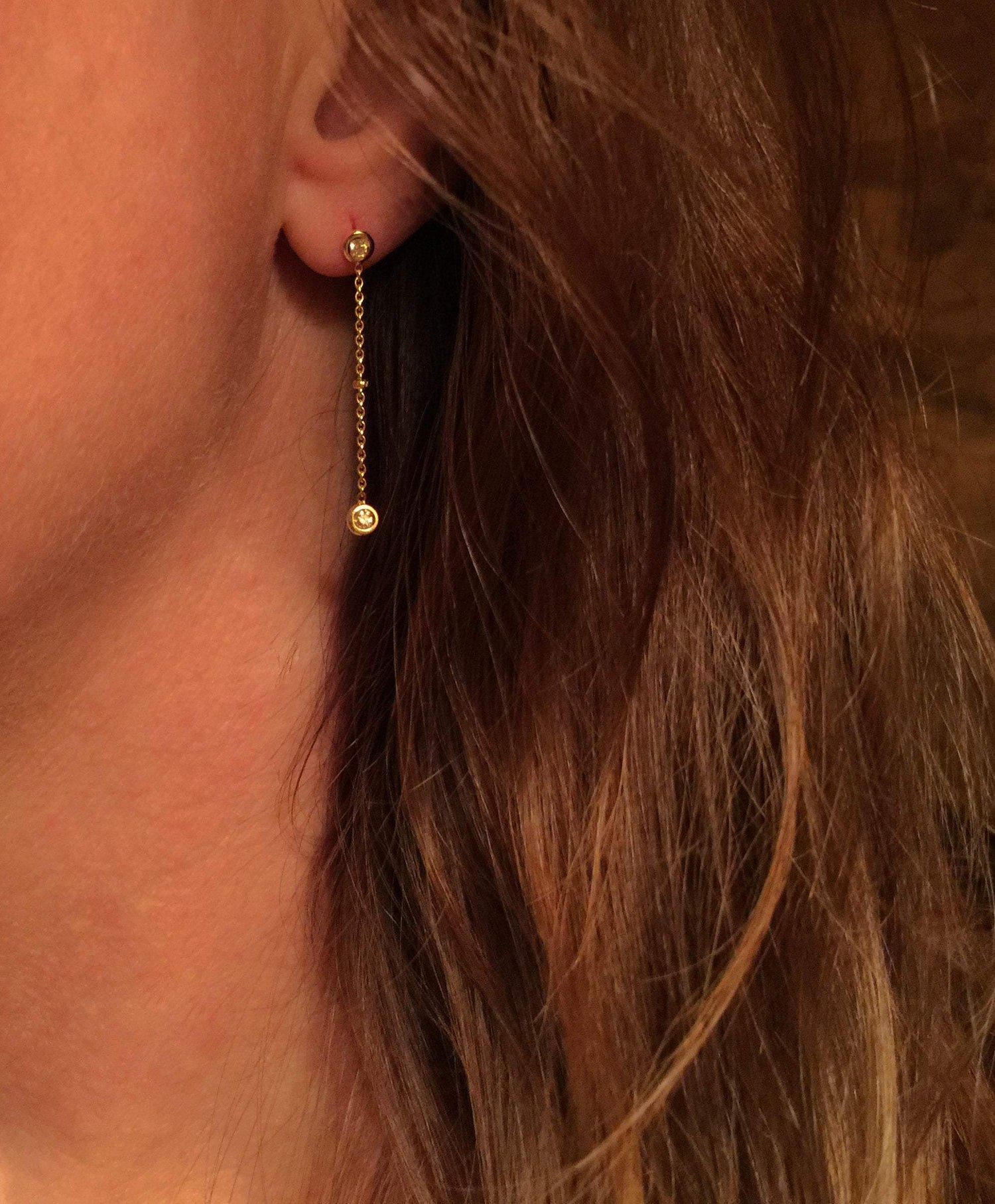14K Gold Round Diamond Drop Station Earrings | Avie Fine Jewelry