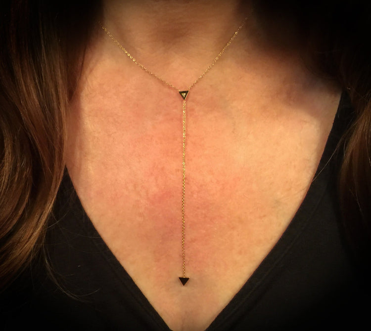 14K Gold Diamond Triangle Lariat Y Necklace | AVIE Fine Jewelry