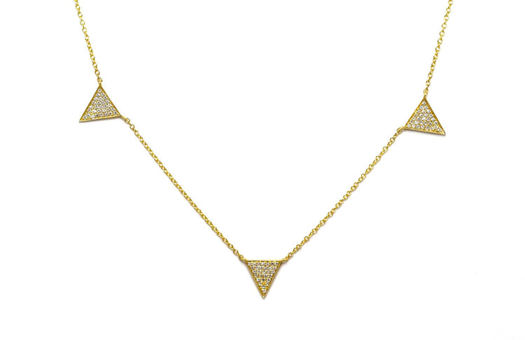 14K Gold Three Triangle Pave Diamond Necklace | Avie Fine Jewelry by Avery Blake