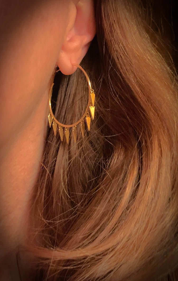 14K Gold Shaker Hoop Earrings Spike Dangle Charms | Avie Fine Jewelry