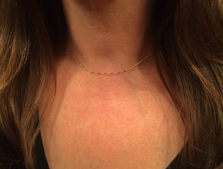 14K Gold Tiny Beaded Bar Chain Necklace | Avie Fine Jewelry