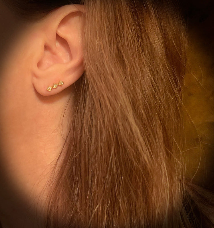 14K Gold Three Diamond Stud Earrings | AVIE Fine Jewelry