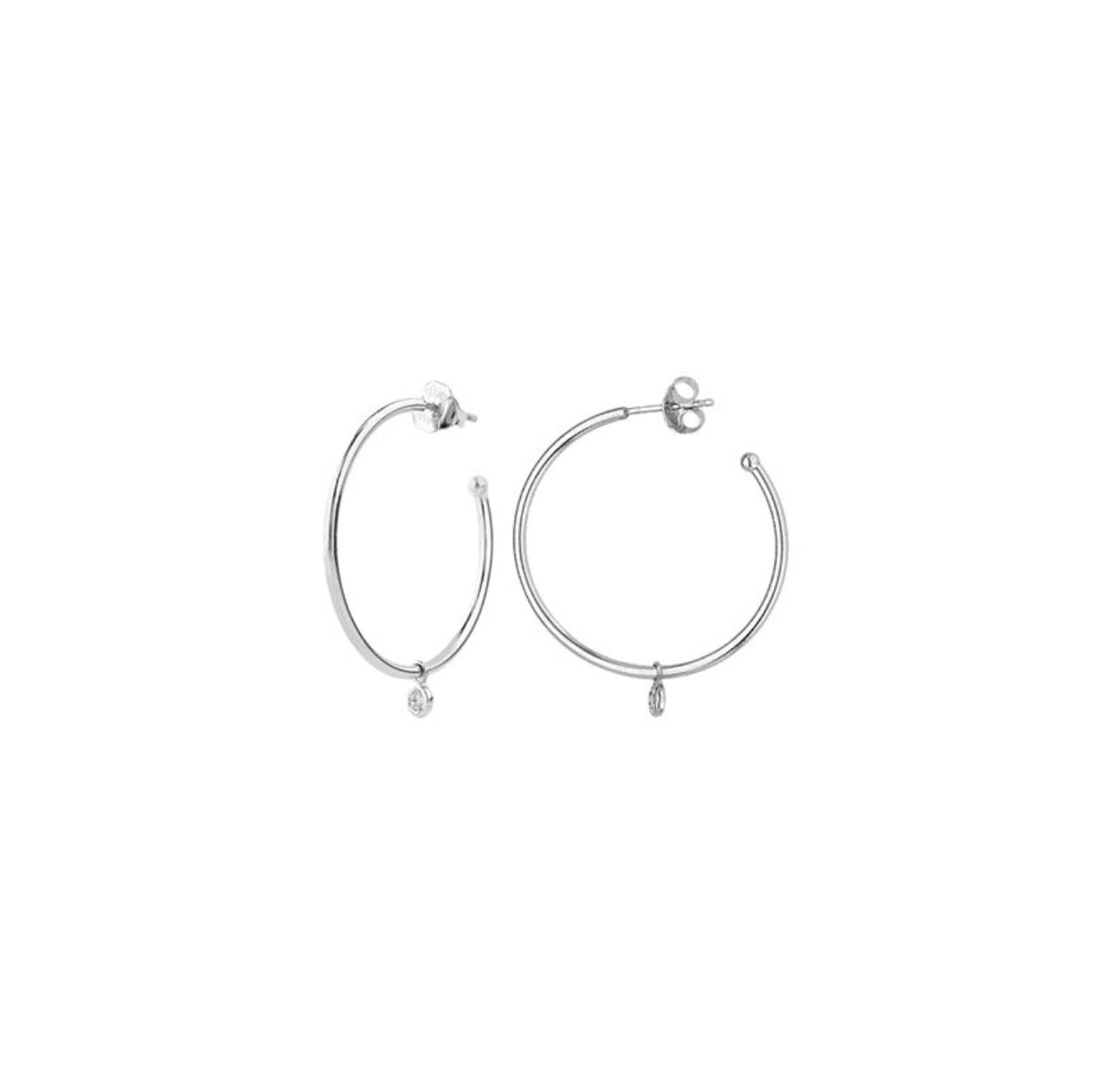 14K White Gold Diamond Dangle Hoop Earrings | Avie Fine Jewelry