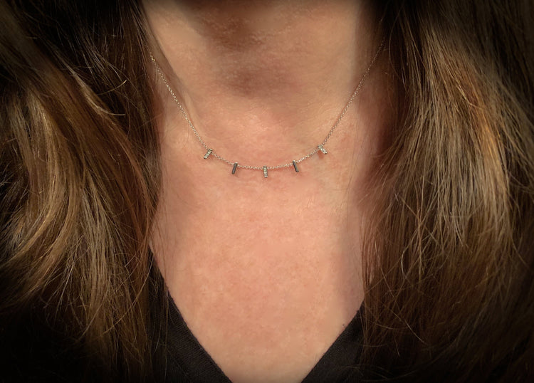 14K White Gold Tiny Diamond Bar Station Necklace | Avie Fine Jewelry