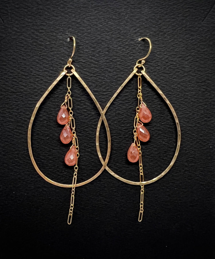 Peachy Pink Rhodochrosite and Gold Hoop Dangle Earrings | Avery Blake Jewelry