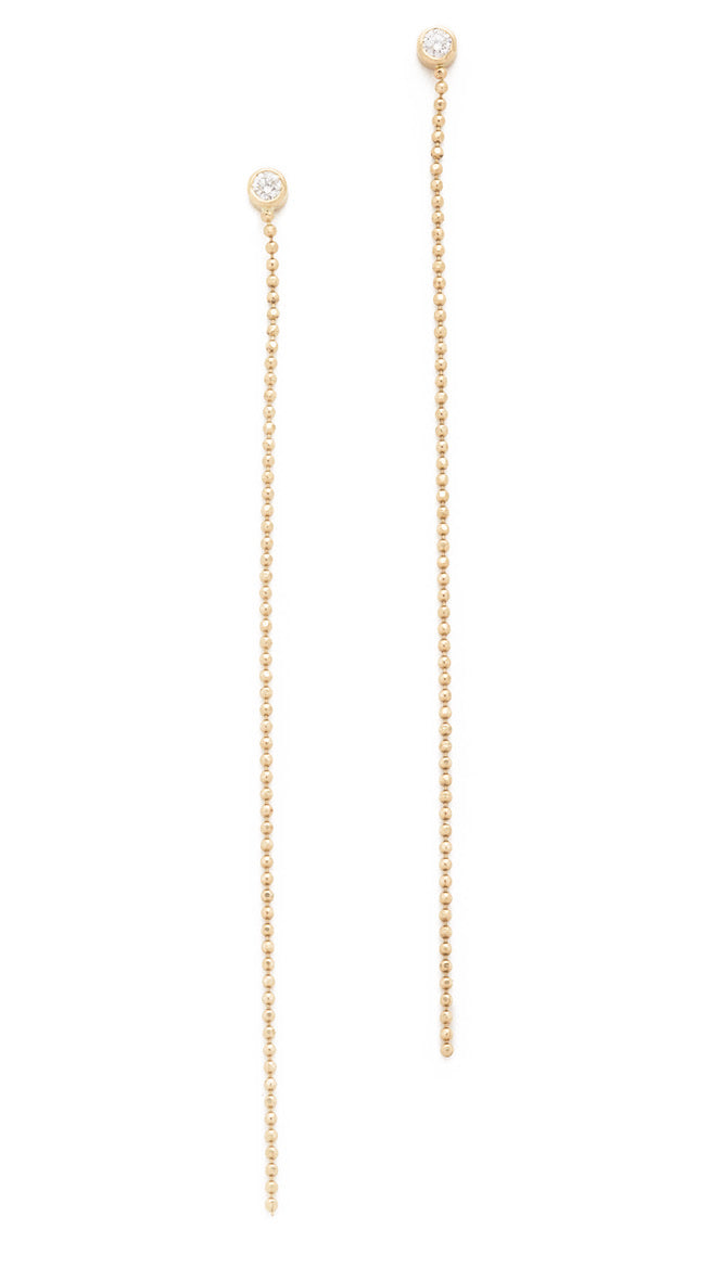14K Gold Diamond Beaded Chain Earrings