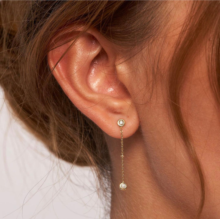 14K Gold Round Diamond Drop Station Earrings | Avie Fine Jewelry