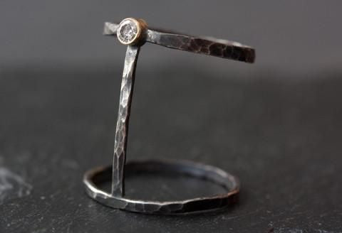 Skyline Oxidized Sterling Silver Diamond Cuff Ring